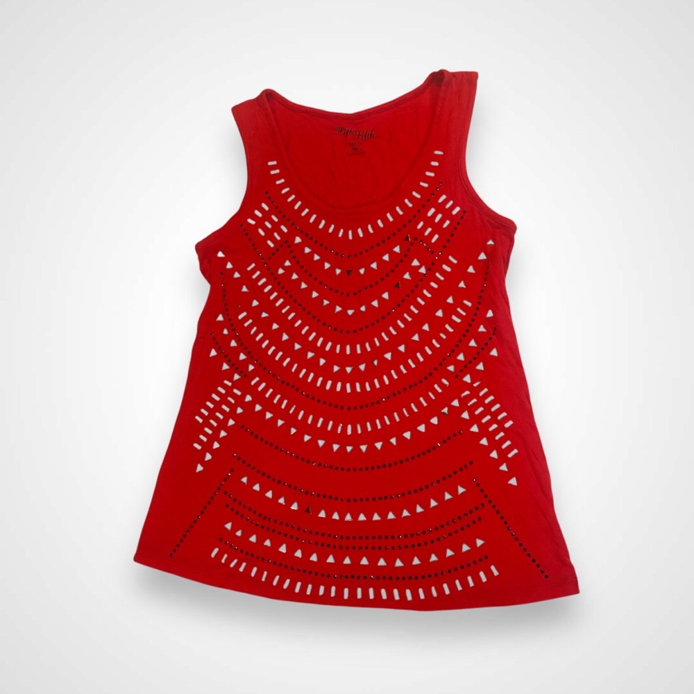 Red Embellished Tank Top Petite Medium by High Fifth